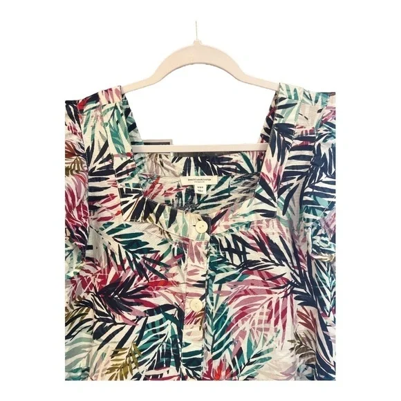 BeachLunchLounge Tropical Leaf Linen Blend Ruffle Button Dress M DS1 - Picture 2 of 6